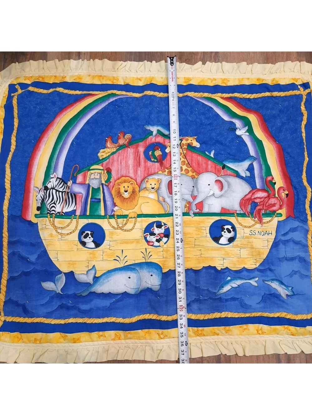 Vintage Noah's Ark baby Quilt Handmade Nursery Bedding Primary colors Patchwork